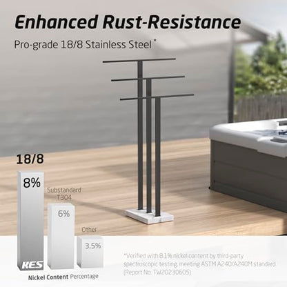 KES Standing Towel Rack with Marble Base, 3-Tier, Matte Black, 36-Inch | 18/8 Stainless Steel, 8.23 Lbs Weighted Base, Anti-Slip Pads, No Drilling Assembly, Freestanding Holder For Bathroom - color: Black