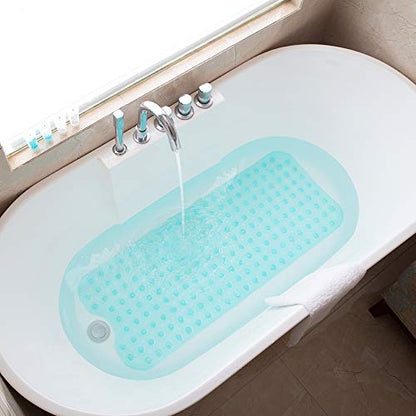 Tree Bud Bathtub Mats for Shower Tub Non-Slip Bath Mat 39 x 16 Inch Extra Long Shower Mat, Bath Tub Mat for Bathroom with Machine Washable, BPA Free for Kids (Clear Aqua) - color: Clear Aqua