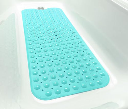 Extra-Long Non-Slip Bathtub & Shower Mat 39”x16” (Smooth/Non-Textured Tubs Only) Safe, Clean, Machine-Washable, Superior Grip&Drainage, Vinyl, Opaque Turquoise/Green-Blue - color: Opaque Turquoise (Green-blue), size: 39" x 16" (Rectangular)