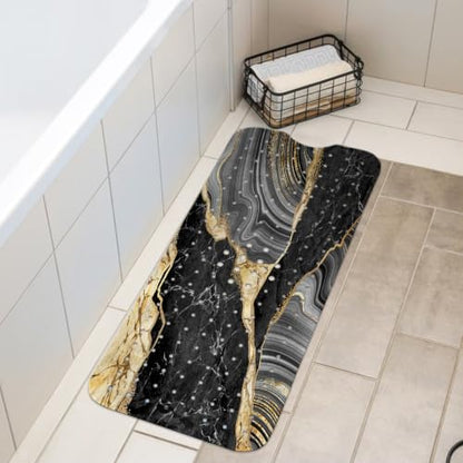 LNOND Marble Bath Tub Mat Non Slip, Extra Long 40 X 16 Inch Anti Slip Mat for Bathtub, Black Gold Luxury Marble Shower Mat with Drain Holes and Suction Cups, Machine Washable - color: Blue White Gold