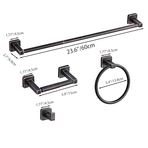 Bathroom Hardware Set 4 Pieces,Oil Rubbed Bronze Bathroom Accessories Set Stainless Steel Wall Mounted, Hand Towel Bar, Towel Ring, Robe Towel Hooks,Toilet Paper Holder,Towel Bar Set, 23.6 Inch - color: Oil Rubbed Bronze, size: 23.6Inch