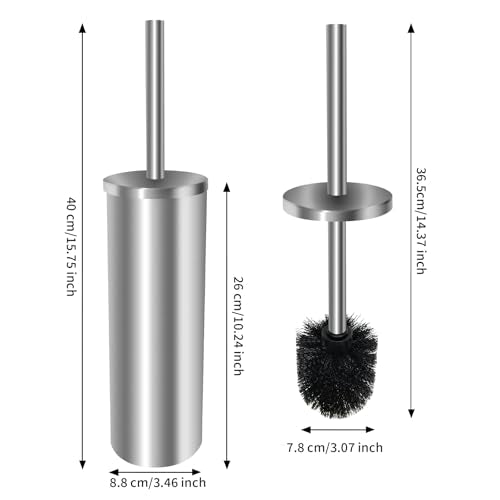 Stainless Steel Toilet Brush with Holder Set for Bathroom Storage and Organization Toilet Bowl Cleaner Brush and Holder (1, Silver) - color: Silver