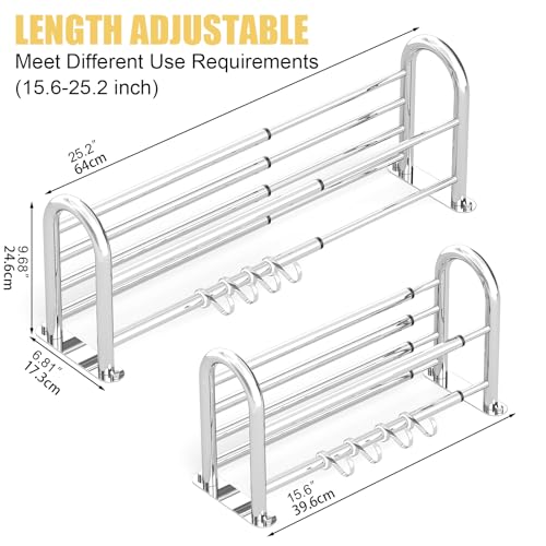Adjustable Bathroom Towel Rack with Shelf, Towel Bar, Chrome | 15-25 Inch Lavatory Double Towel Bar, Hotel Style Rod with 4 Hooks, Multifunction Towel Holder Wall Mount, Stainless Steel - color: Chrome