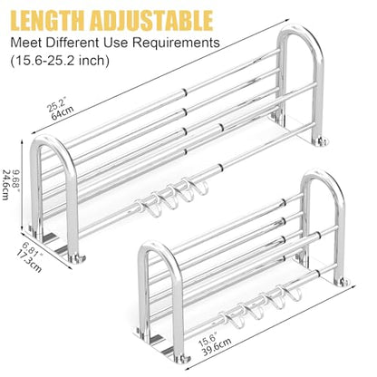 Adjustable Bathroom Towel Rack with Shelf, Towel Bar, Chrome | 15-25 Inch Lavatory Double Towel Bar, Hotel Style Rod with 4 Hooks, Multifunction Towel Holder Wall Mount, Stainless Steel - color: Chrome