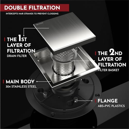 4 Inch Square Shower Drain Brushed Floor Drain with Flange Reversible 2-in-1 Cover Tile Insert Grate Removable SUS304 Stainless Steel CUPC Certified Brushed - color: Brushed, size: 4 Inch
