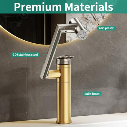 Bathroom Faucet 1 Hole with Temperature Display, Brushed Nickel | Batteries-Free, 1080° Rotatable Single Hole Bathroom Faucet, Single Handle Bathroom Vanity Faucets, 2 Spray Modes - color: Brushed Nickel