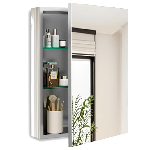 20 x 26 Inch Bathroom Medicine Cabinet with Beveled Edge Mirrored Door,Medicine Cabinet,Bathroom Mirror Cabinet,Home Medicine Cabinets with 2 Adjustable Shelves, Recessed or Surface Mount Installation - size: 20 x 26
