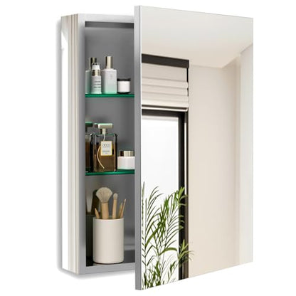 20 x 26 Inch Bathroom Medicine Cabinet with Beveled Edge Mirrored Door,Medicine Cabinet,Bathroom Mirror Cabinet,Home Medicine Cabinets with 2 Adjustable Shelves, Recessed or Surface Mount Installation - size: 20 x 26