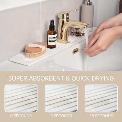 Diatomite Sink Splash Guard – Super Absorbent Kitchen & Bath Mat, Quick-Dry Non-Slip Drying Tray, Fits Most Faucets, Pet Bowl Mat, Vase Holder (White, 23.6'' x 4'') - color: White-C