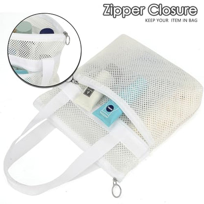GYEUKHAM Portable Mesh Shower Caddy with 2 Zipper Pockets & Dual Handles, Quick-Drying Hanging Shower Tote for College Dorm, Gym, Travel & Camping, White - color: Small-White-1 Pack