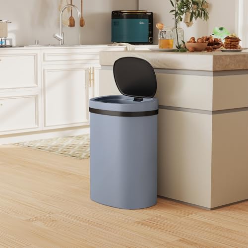 PayLessHere | 13 Gallon Plastic Trash Can | Gray | Automatic Touchless Lid with Motion Sensor | Kitchen Garbage Can with Waterproof Design | for Home, Office, Bathroom | Pack of 1 - color: Gray