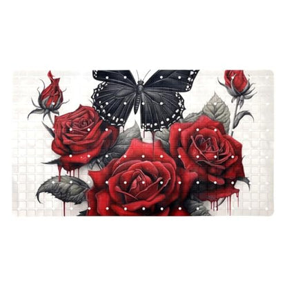 Bath Tub Shower Mat, Washable Bathtub Floor Mats, Suction Cups and Drain Holes to Keep Tubs Clean, Soft on Feet, Bathroom Essentials, 26.8x15.1 Inch, Rose Butterfly - color: Multi 10