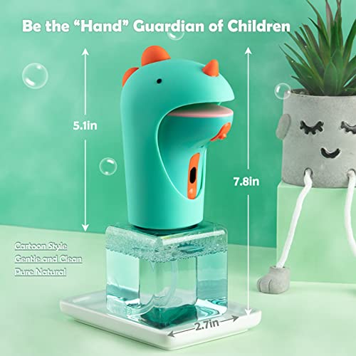 Seawah Automatic Soap Dispenser for Kids,IPX6 Waterproof Cute Dinosaur Foam Smart Hand Foaming Touchless Soap Dispenser for Bathroom Countertop, 8.7oz/250ML - color: Green