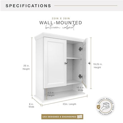 MCS 23x26 White Medicine Cabinet Organizer, Wall Mounted Bathroom Cabinet for Over-The-Toilet Storage, Bathroom Furniture & Restroom Organizer - size: 23x26 2-Door