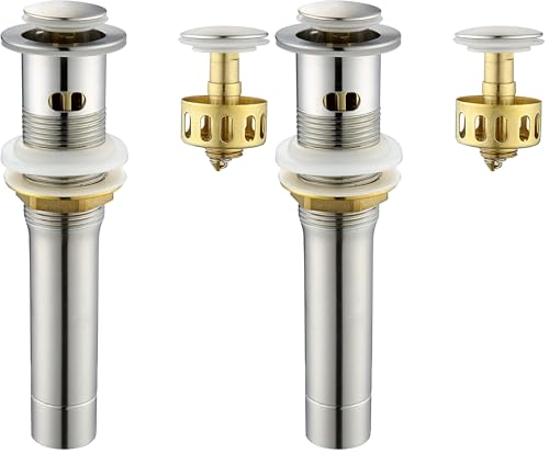 Pop up Sink Drain Stopper for Bathroom Vessel Vanity Sink Art Basin Brushed Nickel, Small Cap with Overflow, Metal Pop up Drain Strainer with Detachable Basket Stopper (Pack of 2) - color: Brushed Nickel, size: With Overflow (Pack of 2)