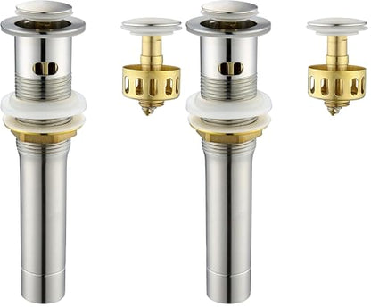 Pop up Sink Drain Stopper for Bathroom Vessel Vanity Sink Art Basin Brushed Nickel, Small Cap with Overflow, Metal Pop up Drain Strainer with Detachable Basket Stopper (Pack of 2) - color: Brushed Nickel, size: With Overflow (Pack of 2)