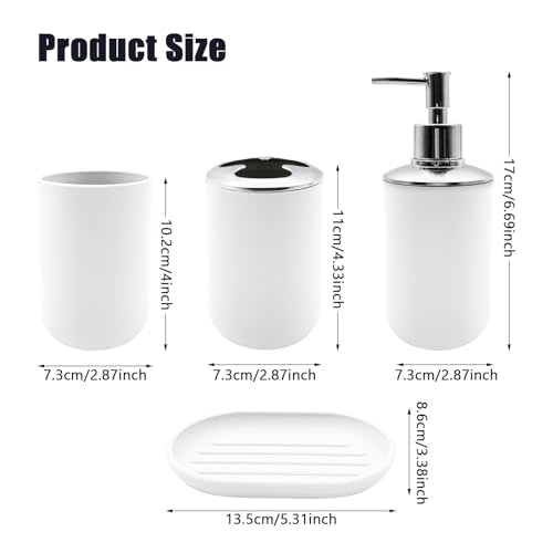 Bathroom Accessory Set, 4 pcs Shatter-Resistant Resin Bathroom Accessories Set Include Lotion Soap Dispenser Toothbrush Holder Soap Dish Modern Bathroom Decor, Gift for Home (White 4pcs) - style: White 4pcs