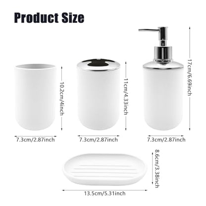 Bathroom Accessory Set, 4 pcs Shatter-Resistant Resin Bathroom Accessories Set Include Lotion Soap Dispenser Toothbrush Holder Soap Dish Modern Bathroom Decor, Gift for Home (White 4pcs) - style: White 4pcs
