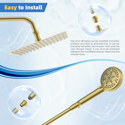 Hibbent All Metal 1 Pack Shower Head Flow Control Valve, G1/2 Brass Shut-off Valve with Metal Handle Lever, Shut OFF Water Flow Control Regulator for Handheld Shower, or Bidet Sprayer, Brushed Gold - color: Brushed Gold