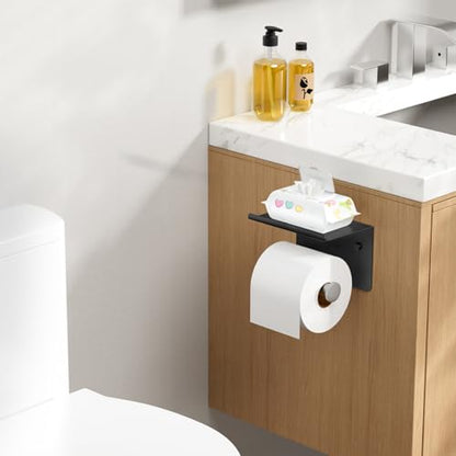 FORIOUS Toilet Paper Holder with Phone Shelf, Black & Brushed Nickel | Wall Mount Toilet Paper Roll Holder for Bathroom, Stainless Steel Commercial Toilet Tissue Roll Dispenser with Phone Shelf - color: Matte Black & Brushed Nickel