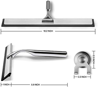 BININBOX Shower Squeegee for Shower Doors, Window, Bathroom, Mirror and Car Glass, All-Purpose Cleaning Squeegee with Powerful Suction Cup Hooks Holder – Stainless Steel, 10 Inches. (Black)