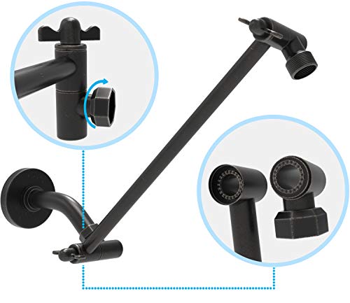 16-Inch Extra Long Shower Extension Arm. Solid Brass. Height/Angle Adjustable With a Unique Locking Gear for a Perfect Position Every time. Holds All Showerhead Sizes!! - color: Oil Rubbed Bronze