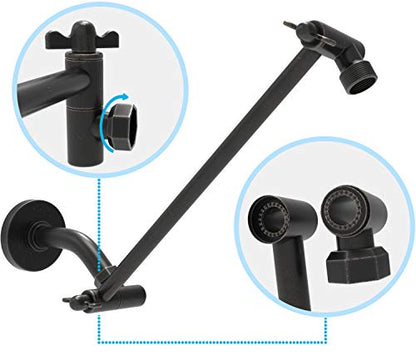 16-Inch Extra Long Shower Extension Arm. Solid Brass. Height/Angle Adjustable With a Unique Locking Gear for a Perfect Position Every time. Holds All Showerhead Sizes!! - color: Oil Rubbed Bronze