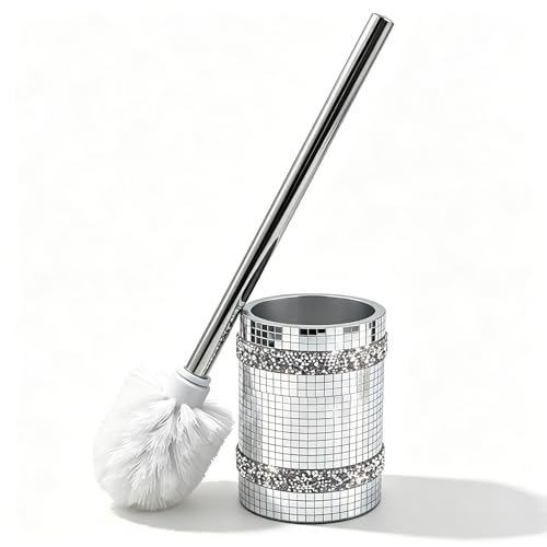 Silver Mosaic Toilet Brush Easy to Clean Household with Holder Set | Modern Style Bathroom Accessories, Equipped With a Sturdy Long Handle, Easy-To-Clean Household Toilet Brush - size: Toilet Brushes Holders