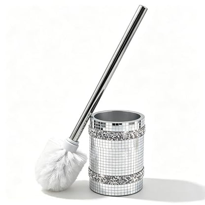 Silver Mosaic Toilet Brush Easy to Clean Household with Holder Set | Modern Style Bathroom Accessories, Equipped With a Sturdy Long Handle, Easy-To-Clean Household Toilet Brush - size: Toilet Brushes Holders