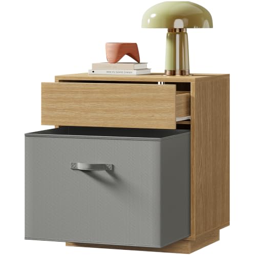 Night Stand with Drawer, Nightstand with Metal Slide, Nightstands Bedside Table with Removable Fabric Drawer, Night Stands for Small Space, Bedroom, Natural - color: Unbzx033r-zf