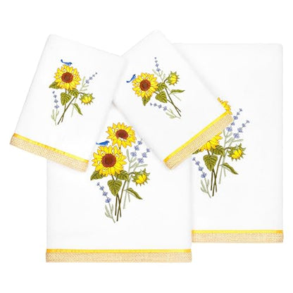 Jubilant 4-Piece Premium Towel Set, Vibrant Floral Applique, Luxurious Turkish Cotton, Soft & Durable, Elegant Bath Ensemble, 2 Bath 2 Hand Towels, White - color: White, size: 2 Pcs Bath 2 Pcs Hand Towel