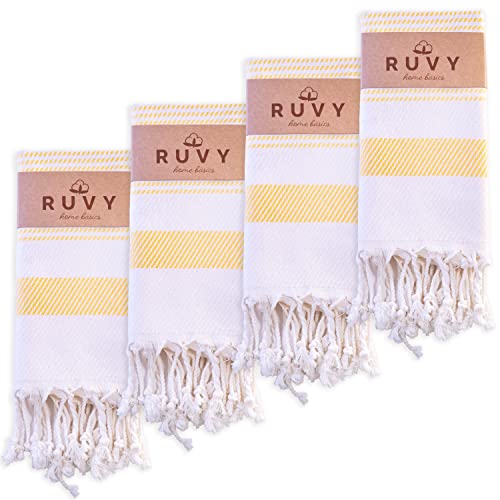 Ruvy Home Basics Turkish Hand Towels for Bathroom Set of 4 | 18"x40", Cotton | Decorative Towel for Bathroom, Kitchen, Dishcloth, Tea, Yoga, Face, Gym - Yellow - color: Yellow, size: Modern - 4 Pack
