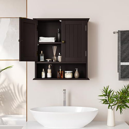 Smuxee Brown Bathroom Cabinet Wall Mounted, Small Medicine Cabinet with 2 Door Adjustable Shelves, Wall Cabinet Over Toilet for Laundry Room Kitchen - color: Brown Small