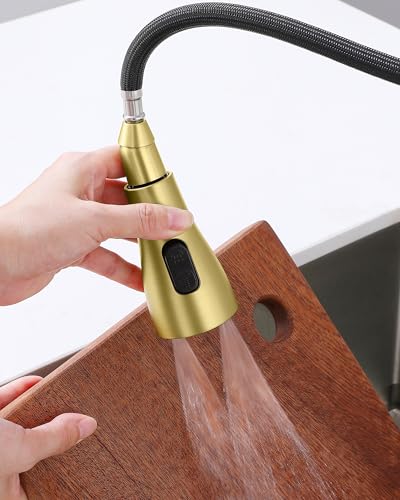 Kitchen Faucet Spray Head Replacement, Pull Down Sprayer with 15 Adapters | Pull Out Faucet Spray Nozzle, 3 Modes Stream/Spray/Strong Spray, DOE CEC Certified, Simple Installation, Brushed Gold - color: Gold Brushed