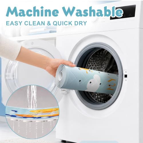 Baby Bath Mat for Tub Non Slip Kids, BPA Free Extra Long Bathtub Mat 40x16 with Drain Holes and 200 Suction Cups, Non Toxic Machine Washable Toddler Bath Mat, Eco-Friendly Certified - color: Light Blue Summer Duck