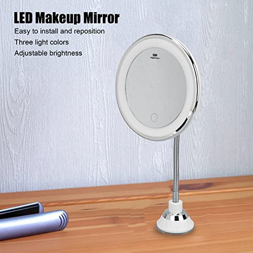 Lighted Makeup Mirror, 10x Magnifying Mirror Suction Cup with Light 3 Color Modes and Adjustable Brightness 360°Swivel for Vanity