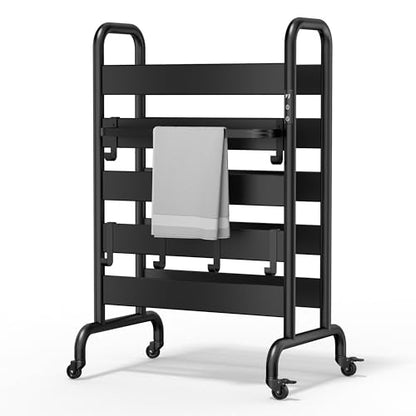 Freestanding Heated Towel Rack 10-Bar with Double Layer & Wheels | 400W Fast Heating Towel Warmer with 110–170°F Temperature Control, Timer & Auto Shut-Off, Matte Black Space Aluminum