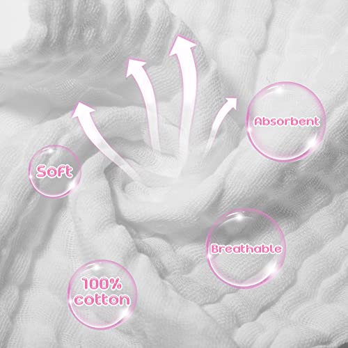 20 Pcs Baby Muslin Washcloth 12 x 12 Inch 100% Cotton Soft and Absorbent Muslin Washcloth Burp Cloth Wipe Newborn Face Towel for Baby Boy Girl Sensitive Skin(White) - color: White