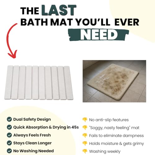 Foldable Stone Bath Mat, Non Slip Quick Dry Diatomite, Light Gray, 23.5x15 | Super absorbent surface, easy-care finish, compact storage, includes non-slip pad, shower and sink use - color: Regular Light Gray