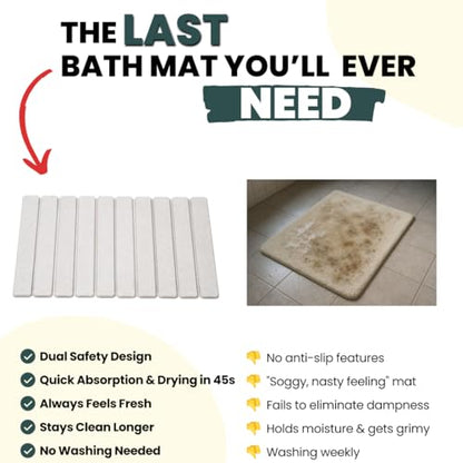 Foldable Stone Bath Mat, Non Slip Quick Dry Diatomite, Light Gray, 23.5x15 | Super absorbent surface, easy-care finish, compact storage, includes non-slip pad, shower and sink use - color: Regular Light Gray