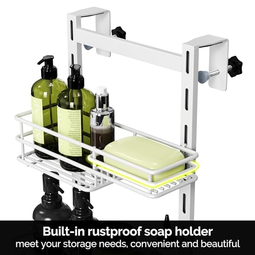 Orimade Over the Door Shower Caddy Adjustable 5 Tier Black,Bathroom Hanging Organizer Shelf Rustproof with 4 Hooks,Shower Basket with Soap Holder and Suction Cup, White - color: White-5T