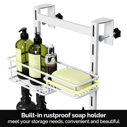 Orimade Over the Door Shower Caddy Adjustable 5 Tier Black,Bathroom Hanging Organizer Shelf Rustproof with 4 Hooks,Shower Basket with Soap Holder and Suction Cup, White - color: White-5T