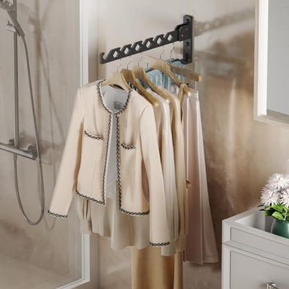 Dr.DJ Wall Mount Coat Hanger Holder Black Clothes Drying Organizer Rack Garment Hooks Aluminium Retractable Folding Indoor Wall Mounted Hanger Space Saver for Laundry Room Bedroom Black 2Pack - color: Black 2racks