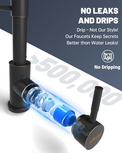 APPASO Spring Style Kitchen Faucet with Soap Dispenser Oil Rubbed Bronze | NSF/ANSI/CAN 372 & Lead-free, Single Handle Commercial Faucet with Pull Down Sprayer for Kitchen Laundry RV - color: Rubber Bronze