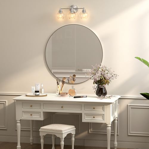 VONLUCE 3 Light Bathroom Vanity Light Fixtures, Brushed Nickel Finish | Globe Glass Shades, E26 Sockets, Easy to install, ETL Certificated, Vanity Lights for Bedroom Hallway Living Room - color: Nickel, size: 3-Light