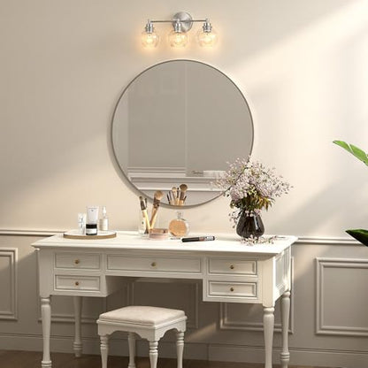VONLUCE 3 Light Bathroom Vanity Light Fixtures, Brushed Nickel Finish | Globe Glass Shades, E26 Sockets, Easy to install, ETL Certificated, Vanity Lights for Bedroom Hallway Living Room - color: Nickel, size: 3-Light