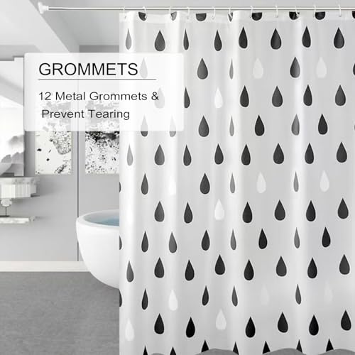 TIKABC Shower Curtain Liner, 4G PEVA Shower Liner, Plastic Waterproof Shower Curtains, 72x72 inch with Grommet Holes 3 Magnetic Weights - color: Black Raindrops