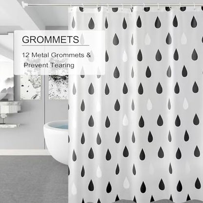 TIKABC Shower Curtain Liner, 4G PEVA Shower Liner, Plastic Waterproof Shower Curtains, 72x72 inch with Grommet Holes 3 Magnetic Weights - color: Black Raindrops