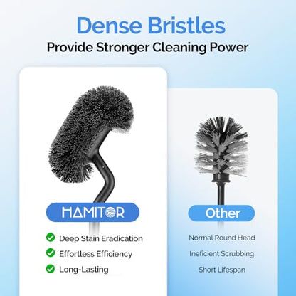 HAMITOR Toilet Brush and Holder Set Wall-Mounted Under Rim Deep Cleaning | Stainless Steel, Heavy Duty Curved Bristle, Space Saving Bowl Cleaner Brush, For Home RV Bathroom Accessories, Black, 1 Pack - color: Black