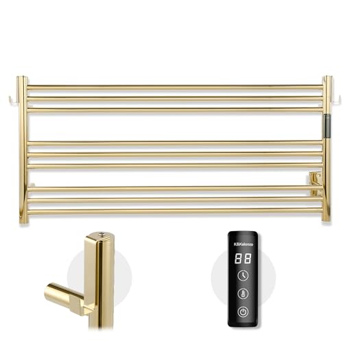 K&KALONZO Wall-Mounted 9-Bar Heated Towel Rack, Fast Heat in 2 Min, NTC Safety - color: Polished Gold, size: H 19.7 x W 41.9